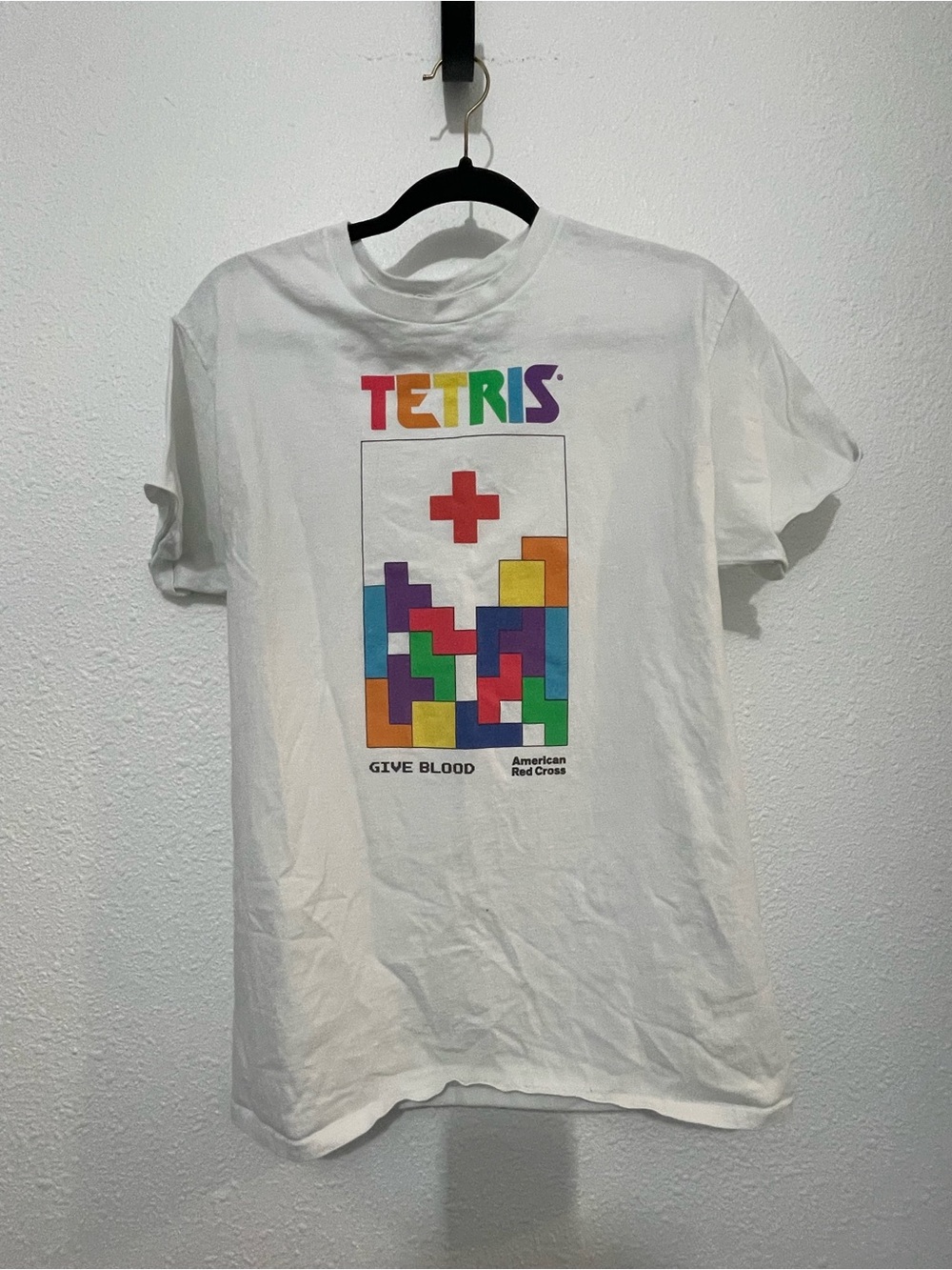 Hanes Retro Gaming Give Blood Tetris T-Shirt Video Game Tee Medium